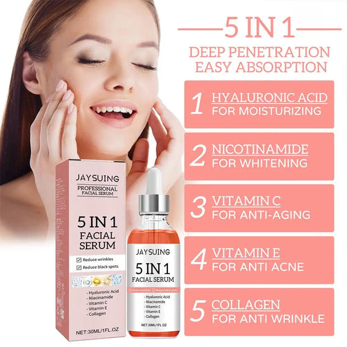 Sérum Facial Renovador 5 en 1 – Vitamina C, Ácido Hialurónico y Colágeno
