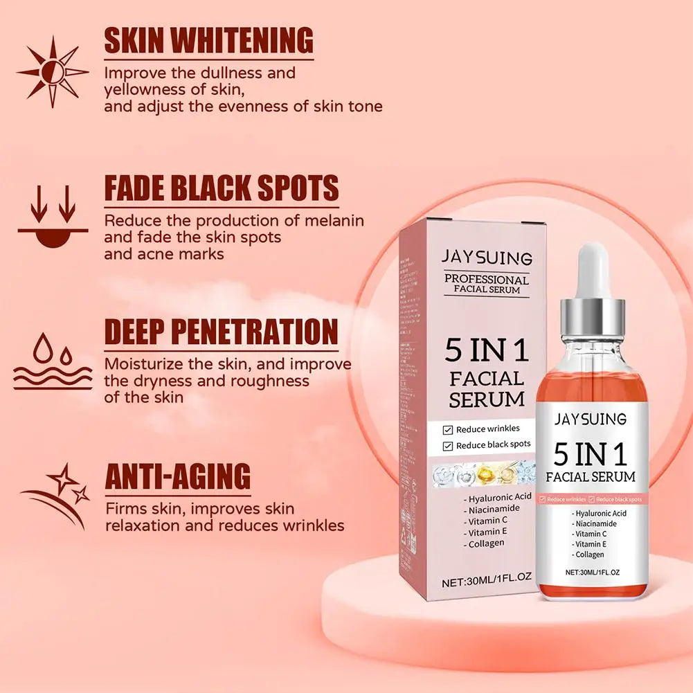 Sérum Facial Renovador 5 en 1 – Vitamina C, Ácido Hialurónico y Colágeno